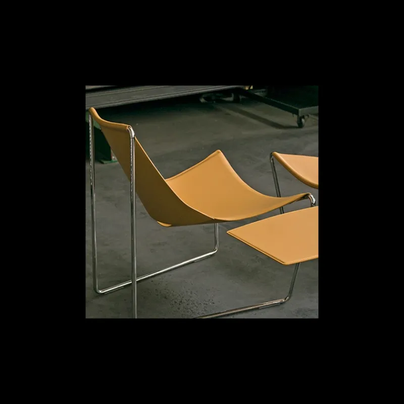 Midj Apelle ® Chaise transat design en croûte de cuir et métal* Chaise Salon|Chaise Pour Chambre