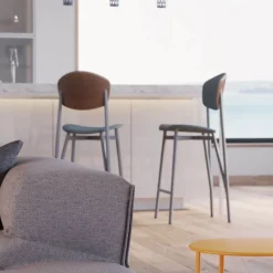Carrier Artémis ® Tabouret snack design français assise et dossier en tissu dos en bois et pieds en métal* Tabouret Snack (assise +/- 65 Cm)|Tabouret De Bar (assise +/- 80 Cm)