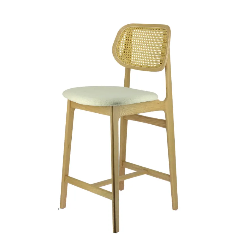 AugustinTabouret snack avec dossier en cannage et assise en tissu* Tabouret Snack (assise +/- 65 Cm)|Tabouret De Bar (assise +/- 80 Cm)