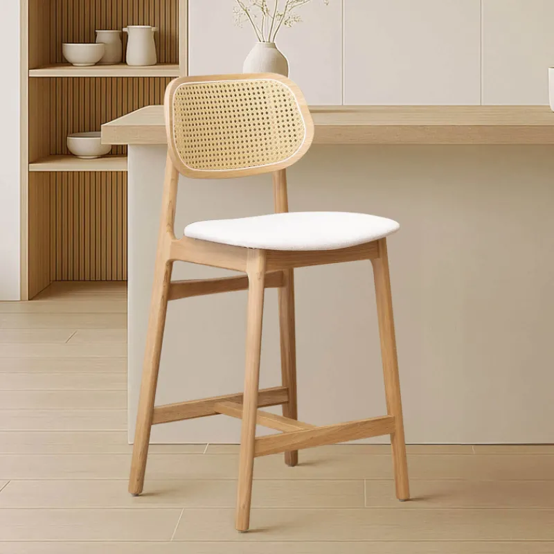 AugustinTabouret snack avec dossier en cannage et assise en tissu* Tabouret Snack (assise +/- 65 Cm)|Tabouret De Bar (assise +/- 80 Cm)