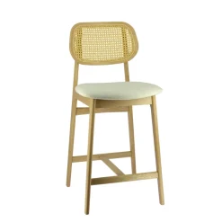 AugustinTabouret snack avec dossier en cannage et assise en tissu* Tabouret Snack (assise +/- 65 Cm)|Tabouret De Bar (assise +/- 80 Cm)