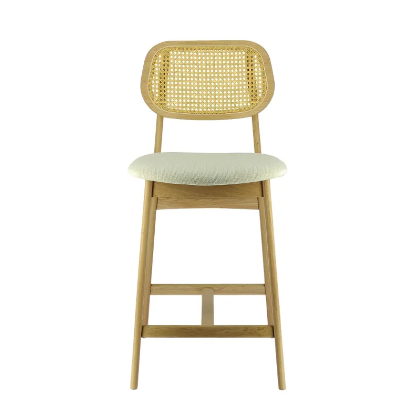 AugustinTabouret snack avec dossier en cannage et assise en tissu* Tabouret Snack (assise +/- 65 Cm)|Tabouret De Bar (assise +/- 80 Cm)
