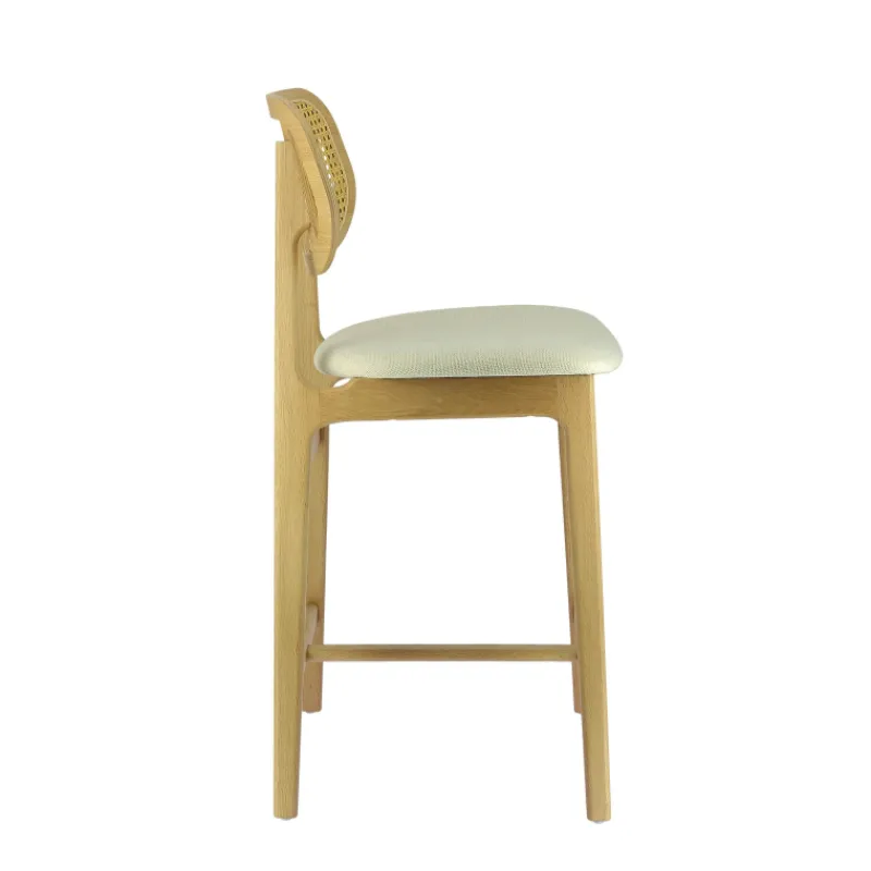 AugustinTabouret snack avec dossier en cannage et assise en tissu* Tabouret Snack (assise +/- 65 Cm)|Tabouret De Bar (assise +/- 80 Cm)