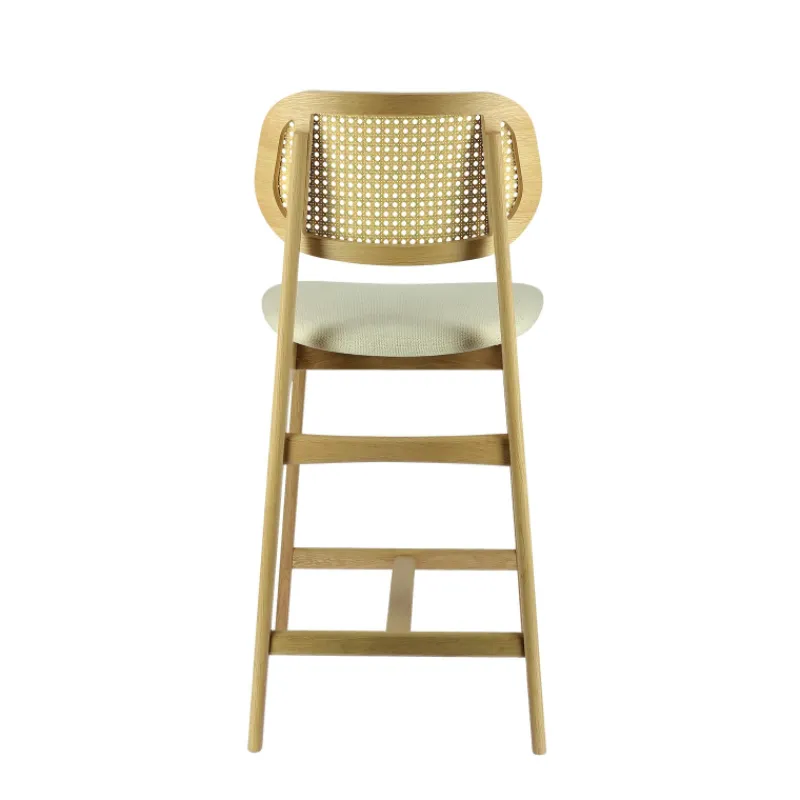 AugustinTabouret snack avec dossier en cannage et assise en tissu* Tabouret Snack (assise +/- 65 Cm)|Tabouret De Bar (assise +/- 80 Cm)