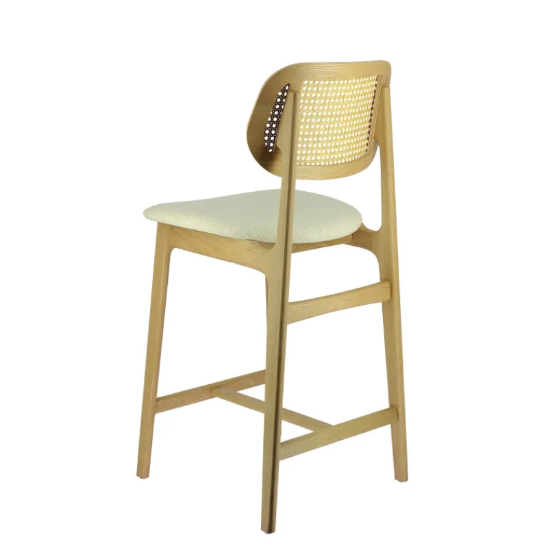 AugustinTabouret snack avec dossier en cannage et assise en tissu* Tabouret Snack (assise +/- 65 Cm)|Tabouret De Bar (assise +/- 80 Cm)