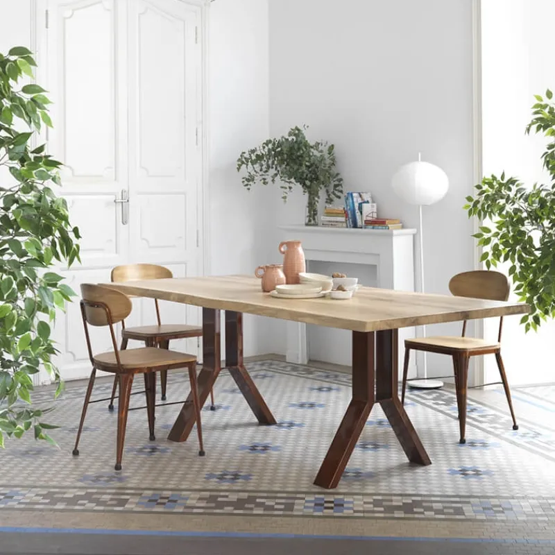 Jayso Austin Chaise industrielle vintage en bois et métal* Chaise De Cuisine|Chaise De Salle à Manger