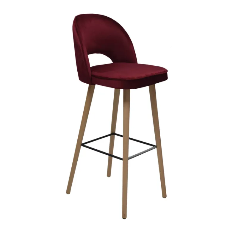 Sessio Bistrot Tabouret de bar en tissu dossier ajouré avec pieds en bois* Tabouret De Bar (assise +/- 80 Cm)