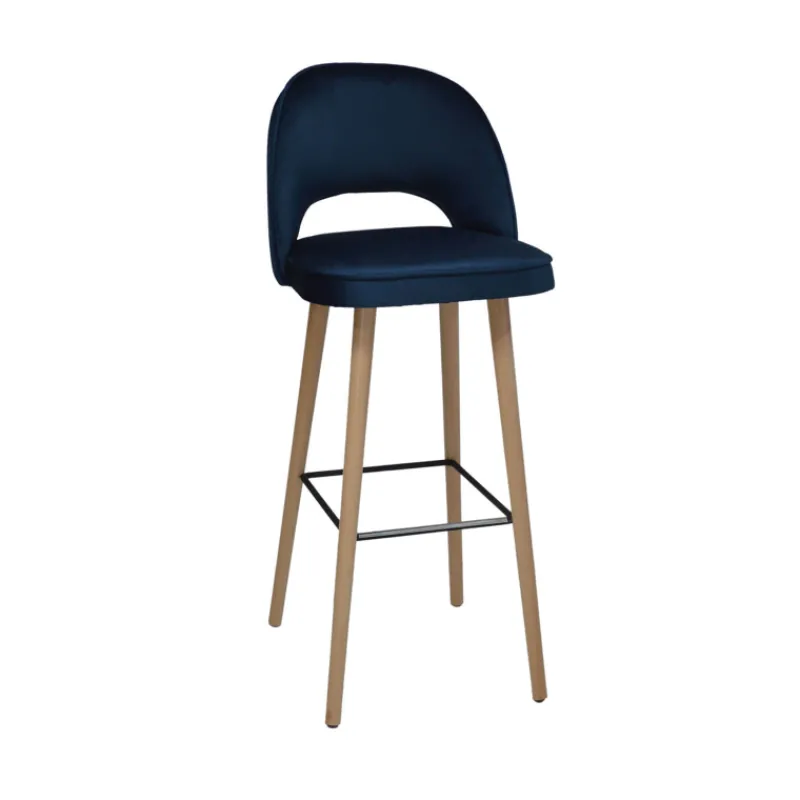 Sessio Bistrot Tabouret de bar en tissu dossier ajouré avec pieds en bois* Tabouret De Bar (assise +/- 80 Cm)