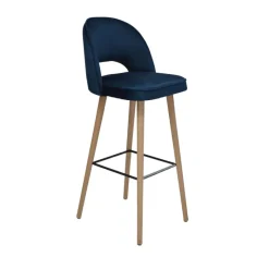 Sessio Bistrot Tabouret de bar en tissu dossier ajouré avec pieds en bois* Tabouret De Bar (assise +/- 80 Cm)