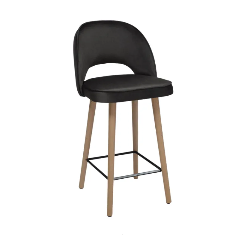 Sessio Bistrot Tabouret snack en tissu dossier ajouré avec pieds en bois* Tabouret Snack (assise +/- 65 Cm)|Tabouret De Bar (assise +/- 80 Cm)