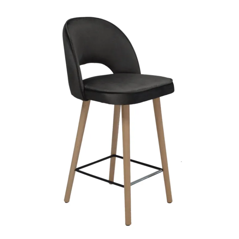 Sessio Bistrot Tabouret snack en tissu dossier ajouré avec pieds en bois* Tabouret Snack (assise +/- 65 Cm)|Tabouret De Bar (assise +/- 80 Cm)