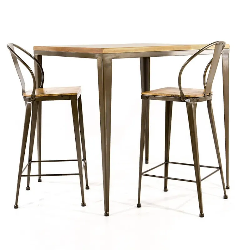 Jayso Bolonia AM412 Table industrielle carrée en métal et bois* Table De Cuisine