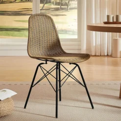 BornéoChaise tressée bohème avec pieds Eiffel* Chaise De Salle à Manger|Chaise Salon