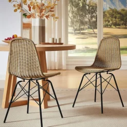 BornéoChaise tressée bohème avec pieds Eiffel* Chaise De Salle à Manger|Chaise Salon