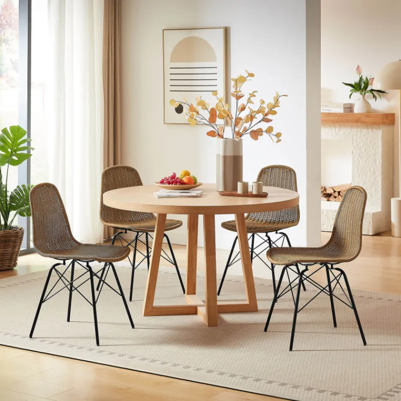 BornéoChaise tressée bohème avec pieds Eiffel* Chaise De Salle à Manger|Chaise Salon
