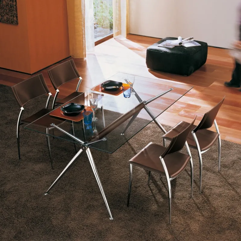 Midj Brioso ® Table en verre design avec pieds en X métalliques* Table De Salle à Manger