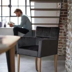 Mobitec Carré ® Fauteuil de séjour en bois et tissu* Chaise De Salle à Manger|Chaise Salon
