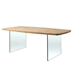 Corom export Carte Table de salle à manger pieds en verre et plateau tonneau en bois massif* Table De Salle à Manger
