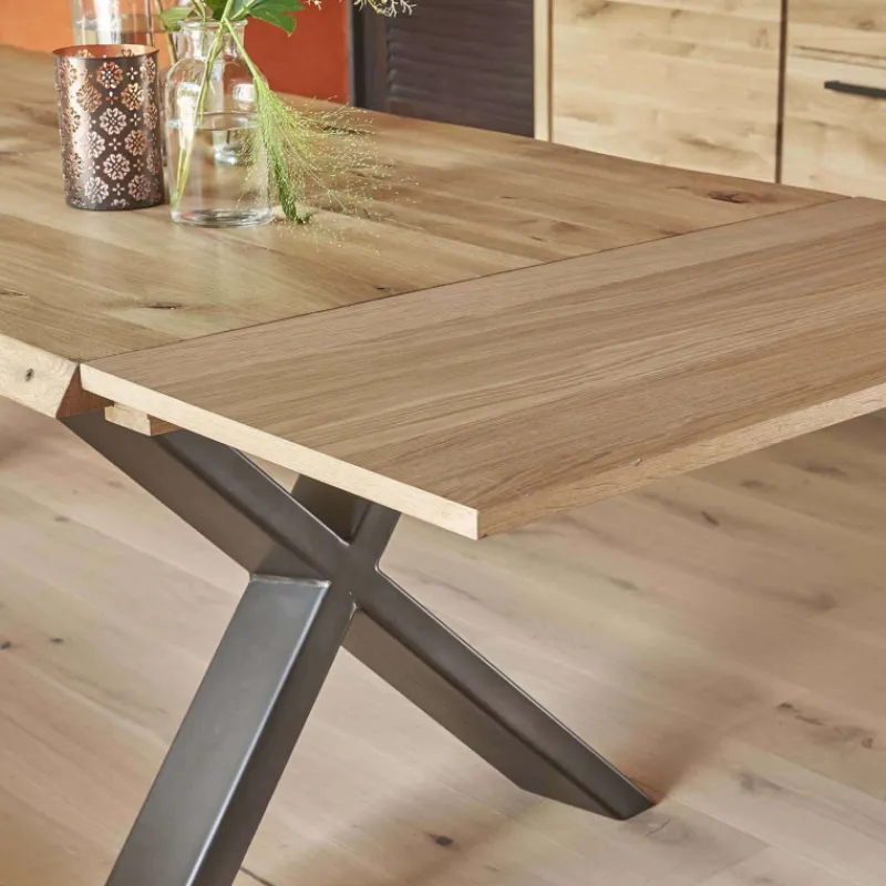 Corom export Carte Table extensible rectangulaire en chêne massif et métal pieds en X* Table De Salle à Manger