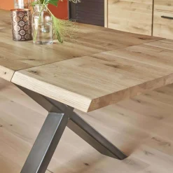Corom export Carte Table extensible rectangulaire en chêne massif et métal pieds en X* Table De Salle à Manger