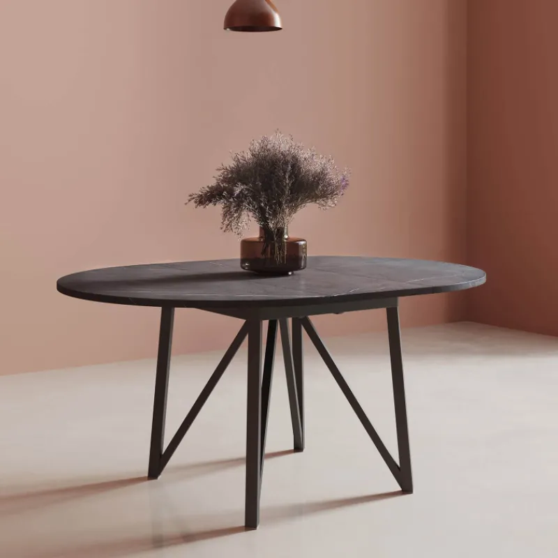 Perfecta Clair de Lune Table ronde extensible en stratifié imitation marbre avec pieds en métal anthracite* Table De Salle à Manger