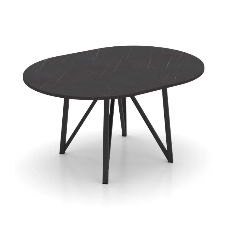 Perfecta Clair de Lune Table ronde extensible en stratifié imitation marbre avec pieds en métal anthracite* Table De Salle à Manger