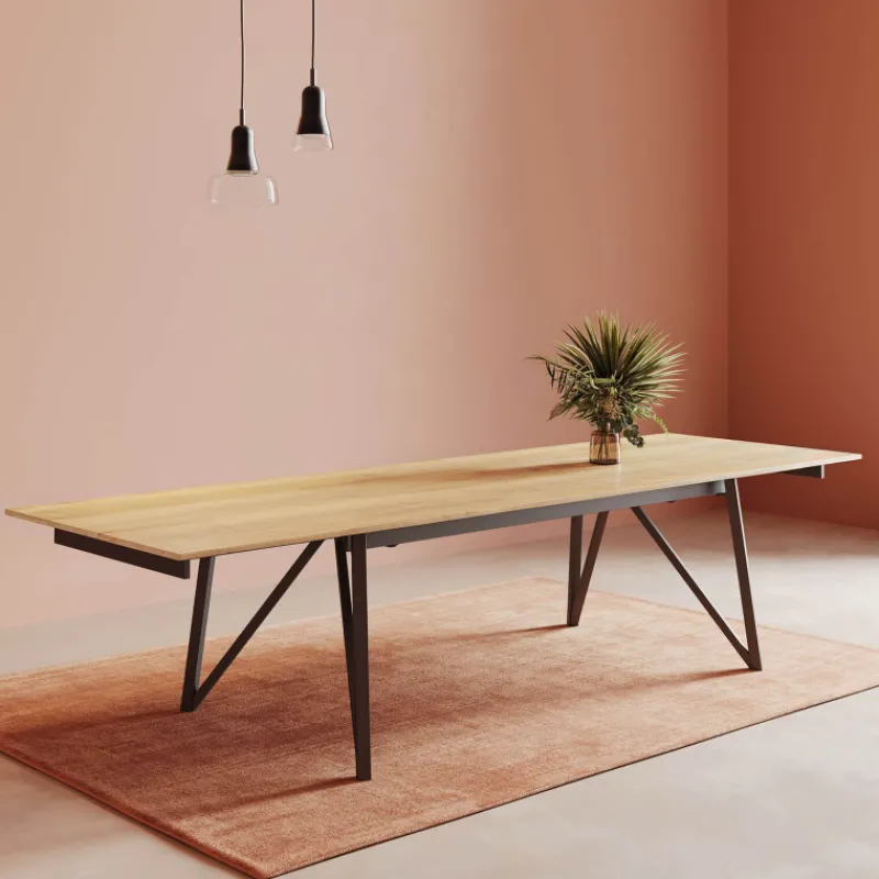 Perfecta Claire Table design extensible en mélaminé imitation chêne naturel avec pieds en métal noir* Table De Salle à Manger