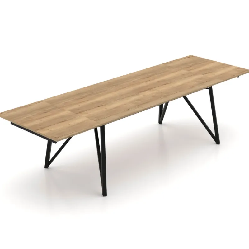 Perfecta Claire Table design extensible en mélaminé imitation chêne naturel avec pieds en métal noir* Table De Salle à Manger