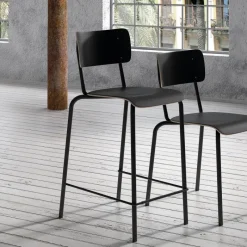 Perfecta Collège Tabouret snack vintage avec dossier en bois et métal* Tabouret Snack (assise +/- 65 Cm)|Tabouret De Bar (assise +/- 80 Cm)