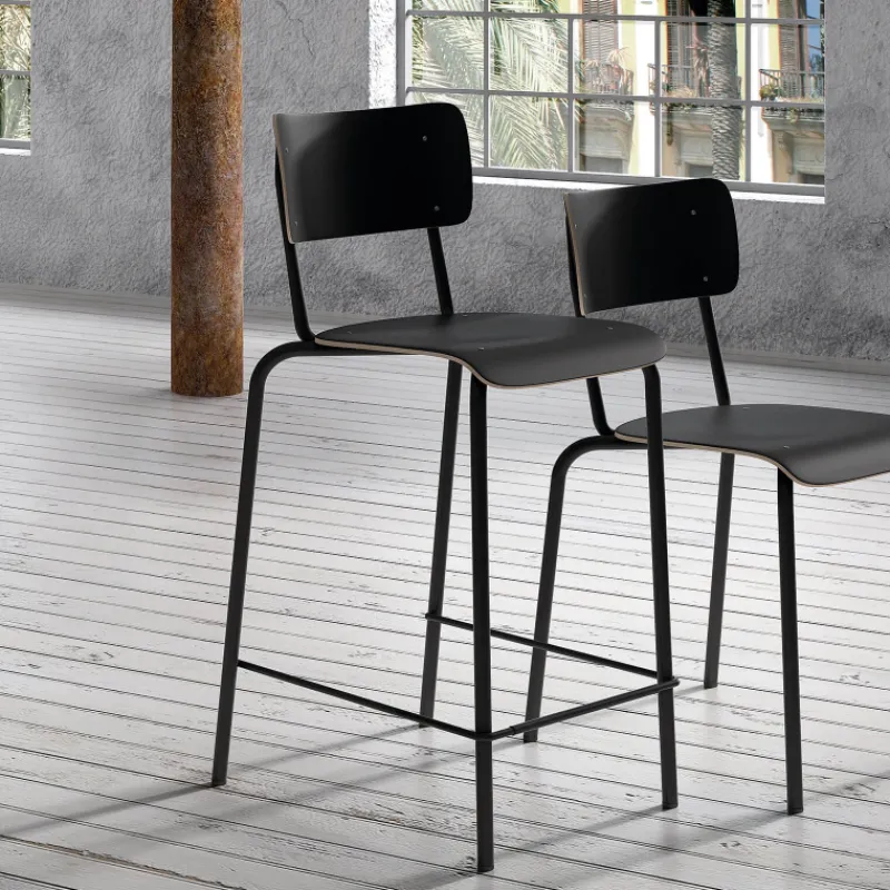 Perfecta Collège Tabouret snack vintage avec dossier en bois et métal* Tabouret Snack (assise +/- 65 Cm)|Tabouret De Bar (assise +/- 80 Cm)