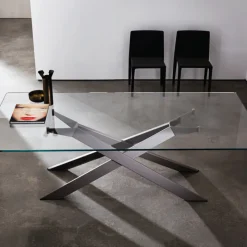 Sovet Italia Cross Sovet® Table de salle à manger design en verre et métal* Table De Salle à Manger
