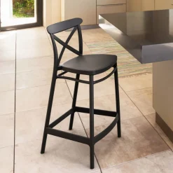 Cross Tabouret snack moderne en polypropylène avec dossier* Tabouret Snack (assise +/- 65 Cm)|Tabouret De Bar (assise +/- 80 Cm)