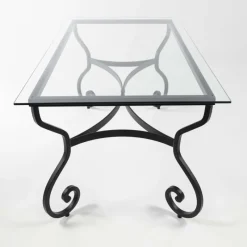 Jayso Damasco Table style provençal plateau verre avec pieds en acier* Table De Cuisine|Table De Salle à Manger