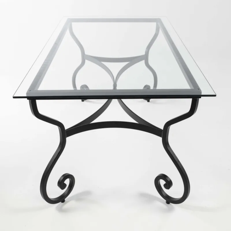 Jayso Damasco Table style provençal plateau verre avec pieds en acier* Table De Cuisine|Table De Salle à Manger