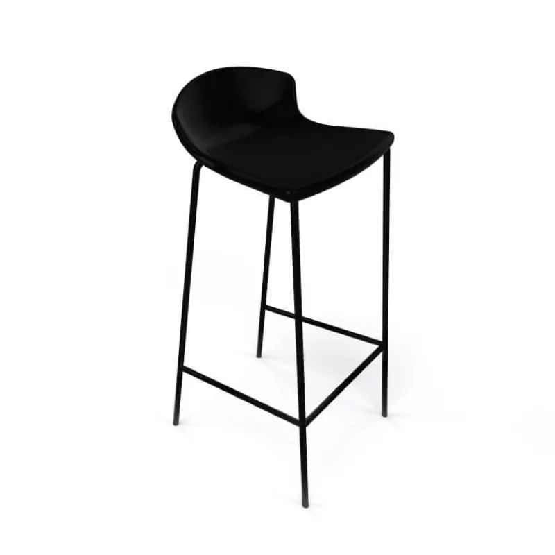 Easy Tabouret empilable snack avec coque en technopolymère noir et pieds en métal noir* Tabouret Snack (assise +/- 65 Cm)|Tabouret De Bar (assise +/- 80 Cm)