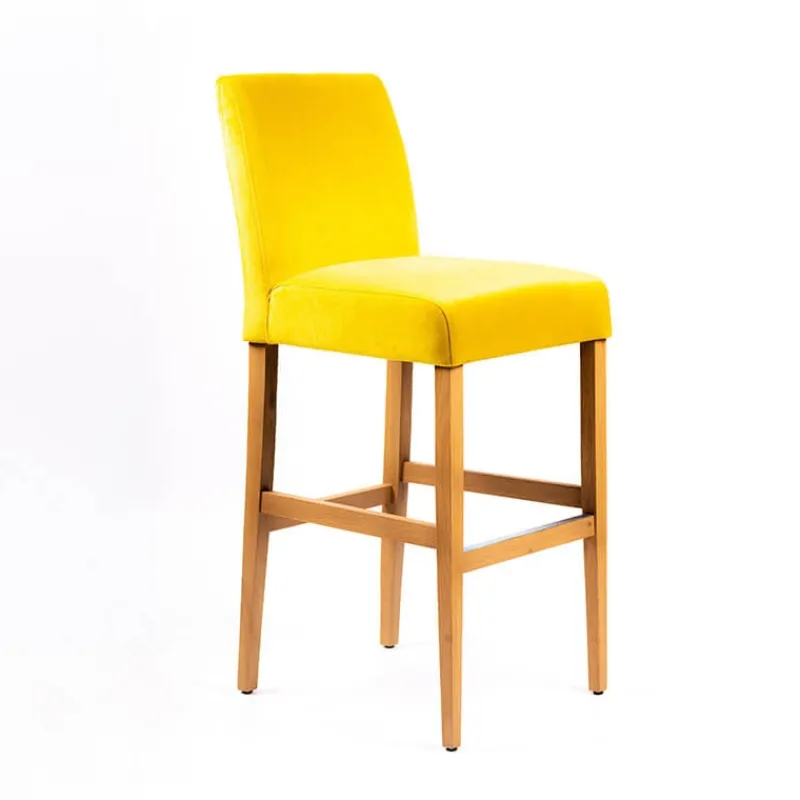 Sessio Fritz line Tabouret de bar avec dos en tissu matelassé et pieds en bois* Tabouret De Bar (assise +/- 80 Cm)