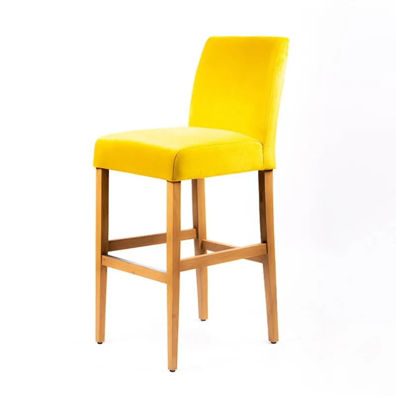 Sessio Fritz line Tabouret de bar avec dos en tissu matelassé et pieds en bois* Tabouret De Bar (assise +/- 80 Cm)