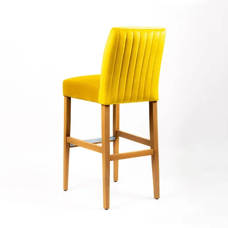 Sessio Fritz line Tabouret de bar avec dos en tissu matelassé et pieds en bois* Tabouret De Bar (assise +/- 80 Cm)