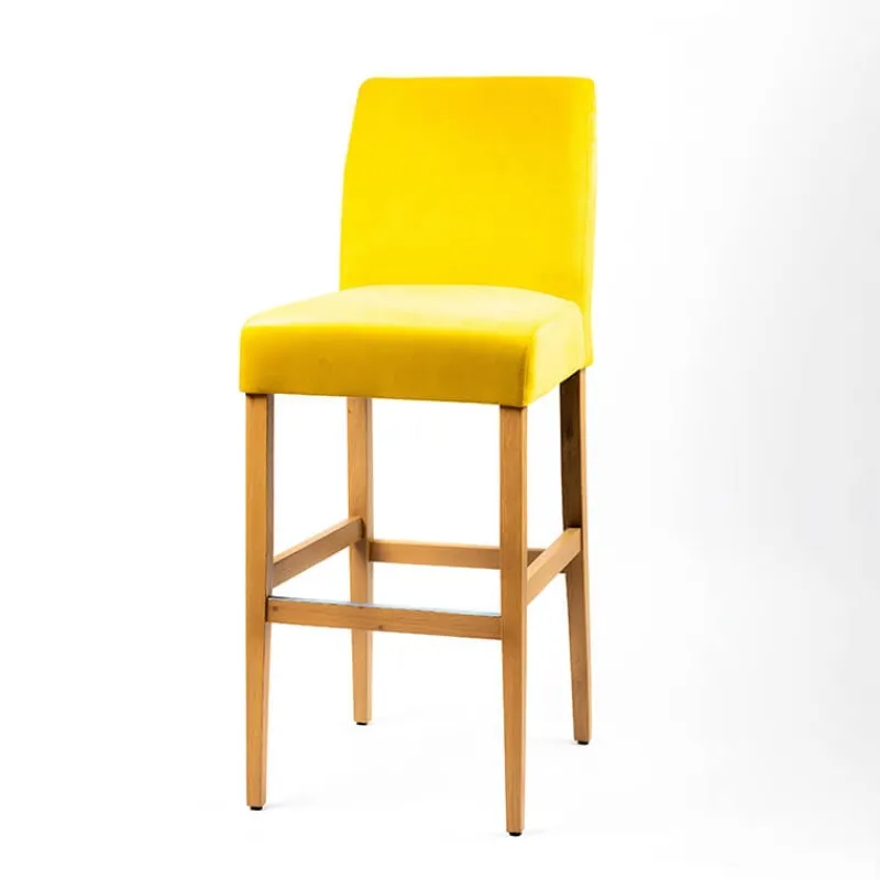 Sessio Fritz line Tabouret de bar avec dos en tissu matelassé et pieds en bois* Tabouret De Bar (assise +/- 80 Cm)