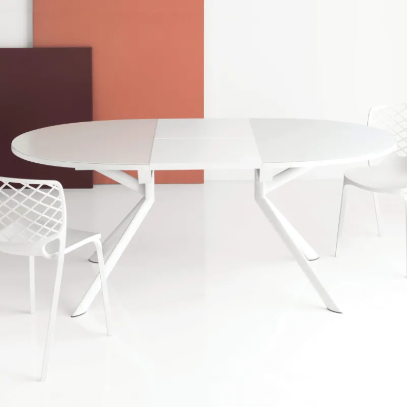 Giove Table ronde extensible en verre blanc* Table De Cuisine
