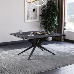 Lievens HectorTable carrée extensible en céramique design avec pieds en métal* Table De Salle à Manger