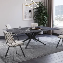 Lievens HectorTable carrée extensible en céramique design avec pieds en métal* Table De Salle à Manger