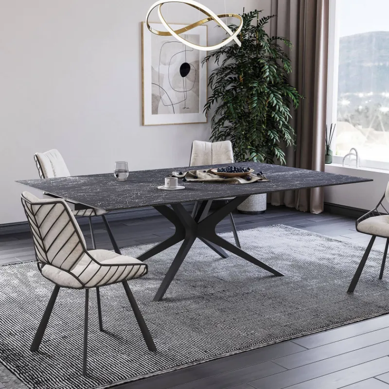 Lievens HectorTable carrée extensible en céramique design avec pieds en métal* Table De Salle à Manger