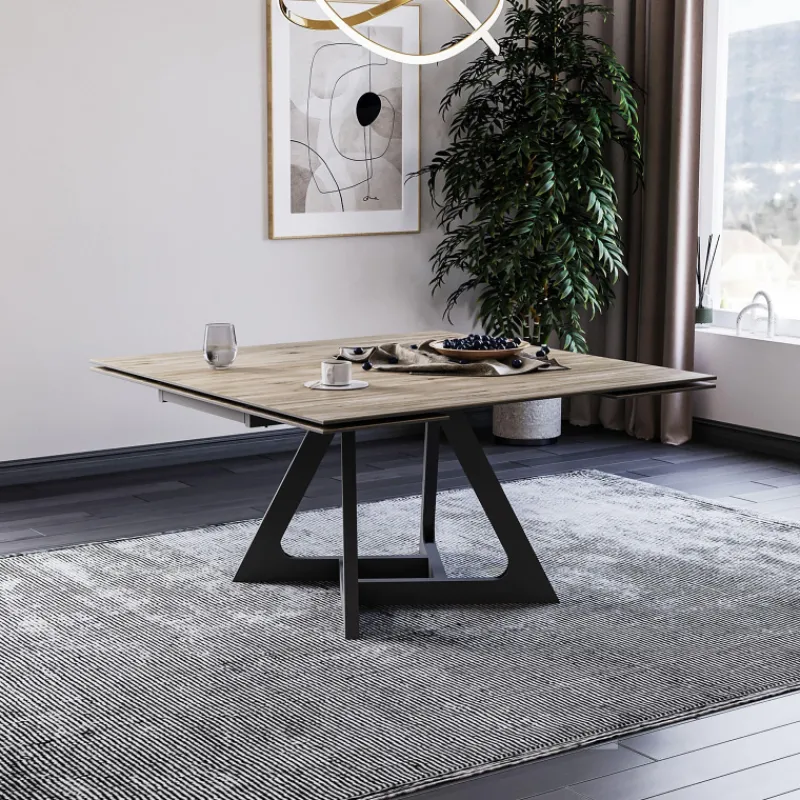 Lievens HectorTable carrée extensible en céramique design avec pieds en métal* Table De Salle à Manger