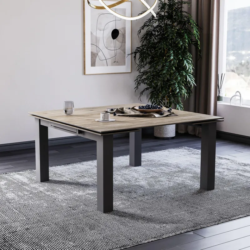 Lievens HectorTable carrée extensible en céramique design avec pieds en métal* Table De Salle à Manger