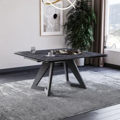 Lievens HectorTable carrée extensible en céramique design avec pieds en métal* Table De Salle à Manger