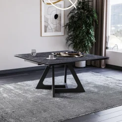 Lievens HectorTable carrée extensible en céramique design avec pieds en métal* Table De Salle à Manger