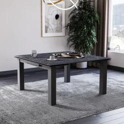 Lievens HectorTable carrée extensible en céramique design avec pieds en métal* Table De Salle à Manger