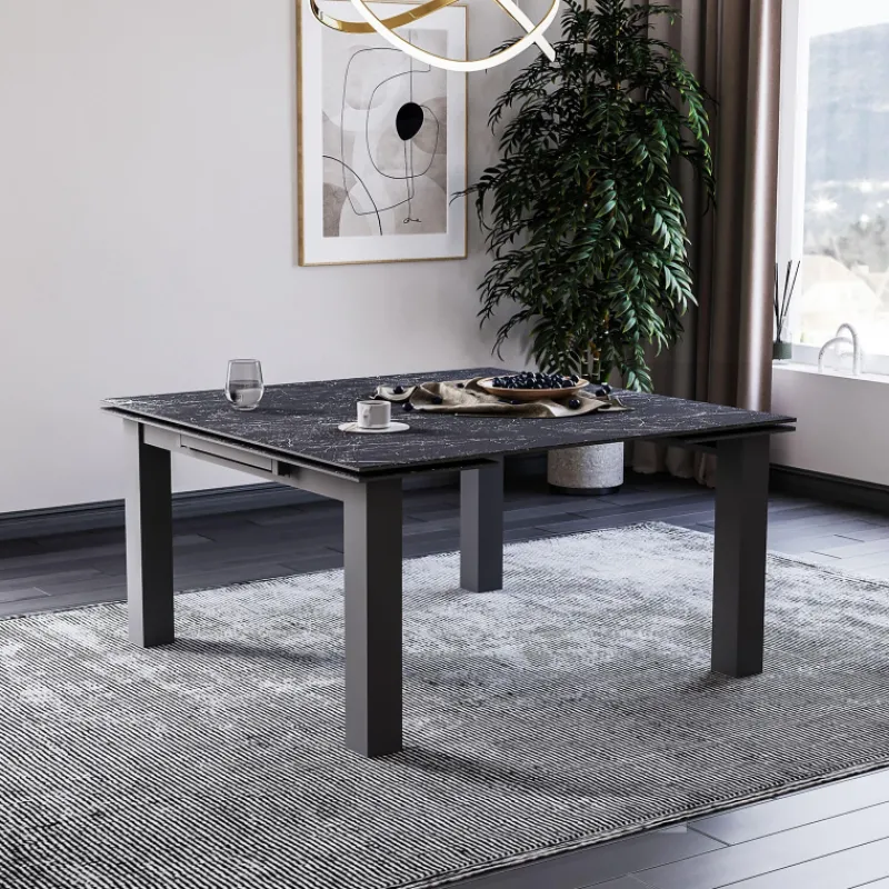 Lievens HectorTable carrée extensible en céramique design avec pieds en métal* Table De Salle à Manger