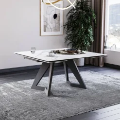 Lievens HectorTable carrée extensible en céramique design avec pieds en métal* Table De Salle à Manger